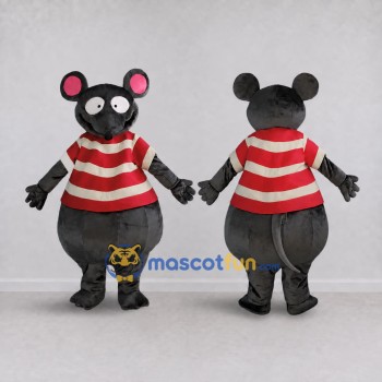 Custom Gray Red and White Mouse in Striped Shirt Mascot Costume Adult Full Body Suit for Children's Events