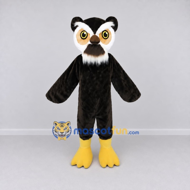 Custom Black White and Yellow Owl Mascot Costume Adult Full Body Suit for School Events