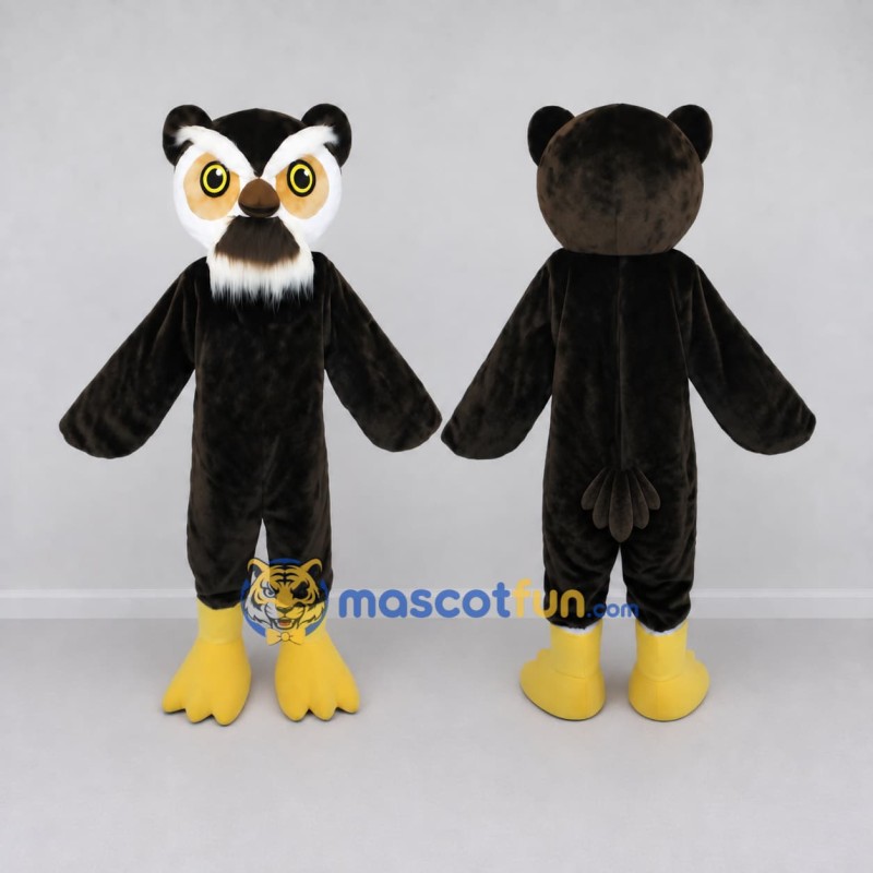 Custom Black White and Yellow Owl Mascot Costume Adult Full Body Suit for School Events