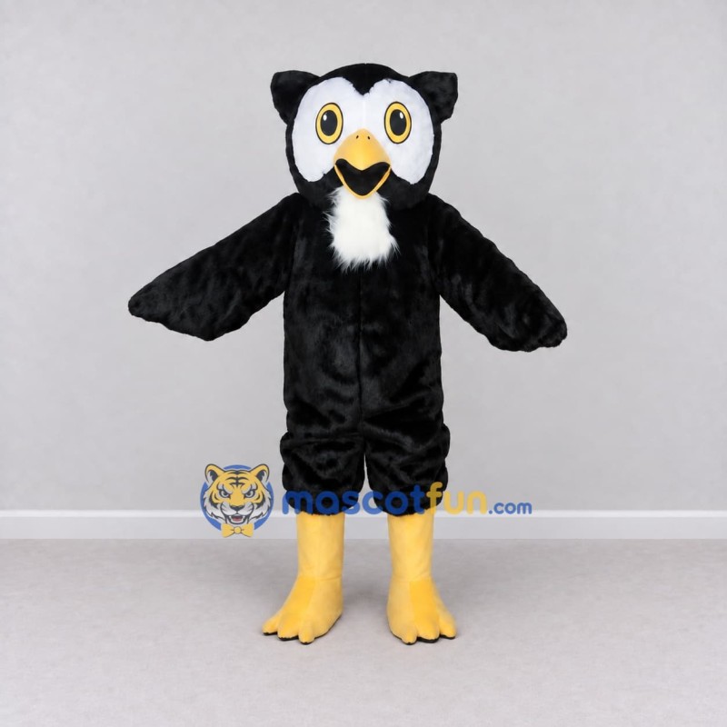 Custom Black White and Yellow Owl Mascot Costume Adult Full Body Suit for School Events