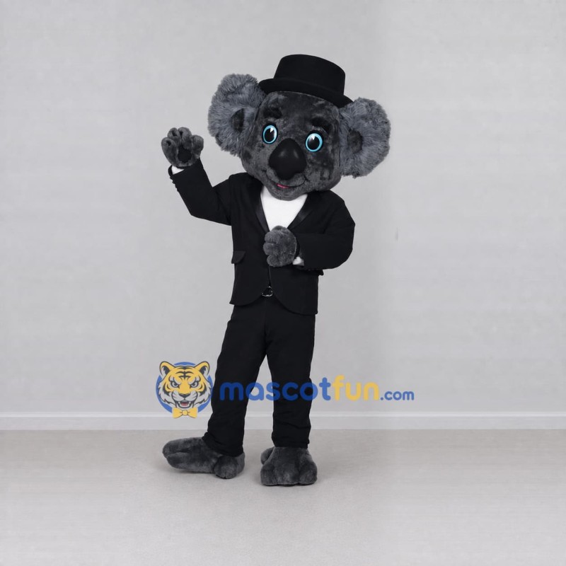 Custom Gray and Black Koala in Suit Mascot Costume Adult Full Body Suit for Party Events Custom Gray and Black Koala in Suit Mascot Costume Adult Full Body Suit for Party Events