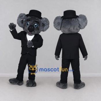 Custom Gray and Black Koala in Suit Mascot Costume Adult Full Body Suit for Party Events