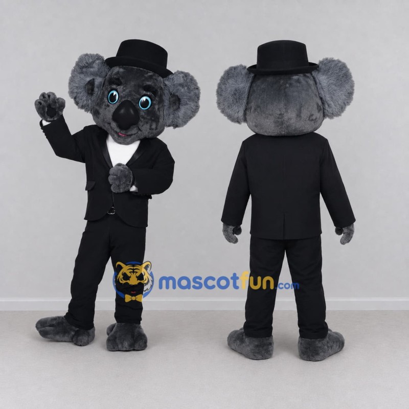 Custom Gray and Black Koala in Suit Mascot Costume Adult Full Body Suit for Party Events Custom Gray and Black Koala in Suit Mascot Costume Adult Full Body Suit for Party Events