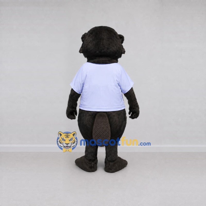 Custom Dark Brown and White Beaver in T-Shirt Mascot Costume Adult Full Body Suit for School Events
