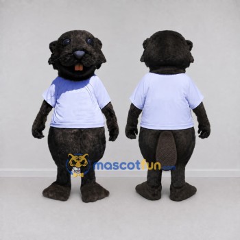 Custom Dark Brown and White Beaver in T-Shirt Mascot Costume Adult Full Body Suit for School Events