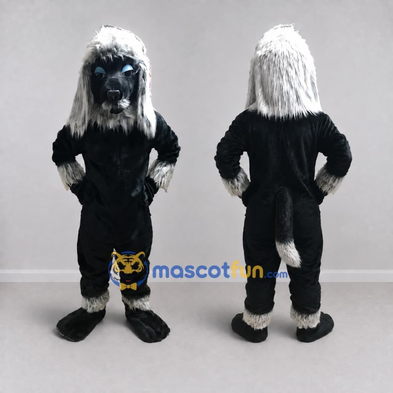 Custom Black and White Lion Mascot Costume Adult Full Body Suit for Sports Events Custom Black and White Lion Mascot Costume Adult Full Body Suit for Sports Events