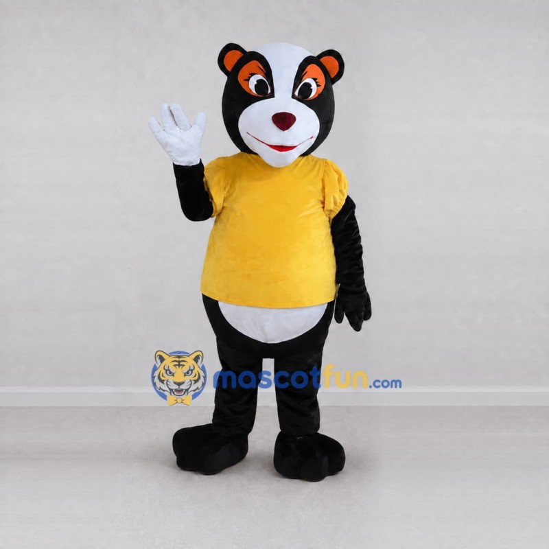 Custom Black White and Yellow Skunk in T-Shirt Mascot Costume Adult Full Body Suit for School Events Custom Black White and Yellow Skunk in T-Shirt Mascot Costume Adult Full Body Suit for School Events