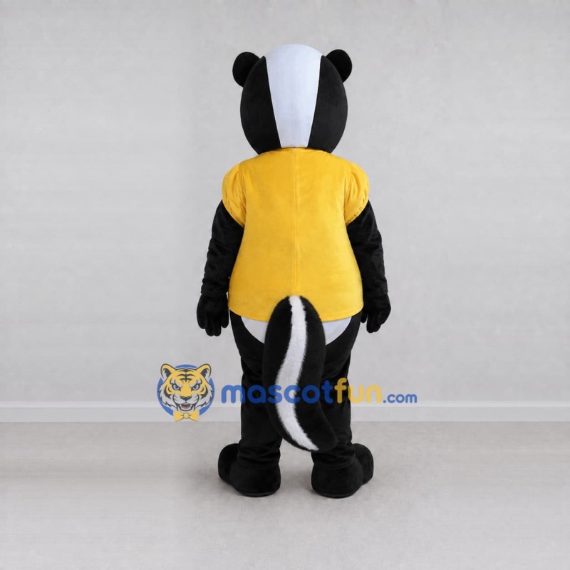 Custom Black White and Yellow Skunk in T-Shirt Mascot Costume Adult Full Body Suit for School Events Custom Black White and Yellow Skunk in T-Shirt Mascot Costume Adult Full Body Suit for School Events
