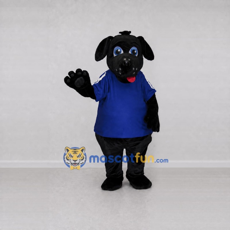 Custom Black and Blue Dog in T-Shirt Mascot Costume Adult Full Body Suit for Pet Events Custom Black and Blue Dog in T-Shirt Mascot Costume Adult Full Body Suit for Pet Events