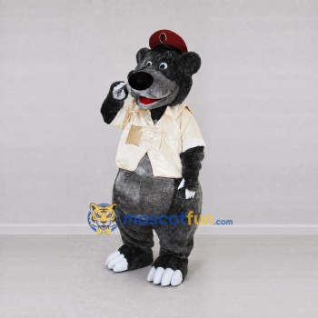 Custom Dark Gray Cream and Red Bear in Shirt Mascot Costume Adult Full Body Suit for Community Events