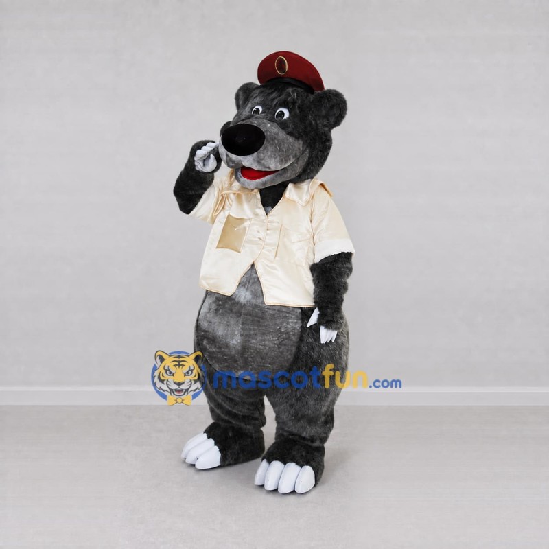 Custom Dark Gray Cream and Red Bear in Shirt Mascot Costume Adult Full Body Suit for Community Events