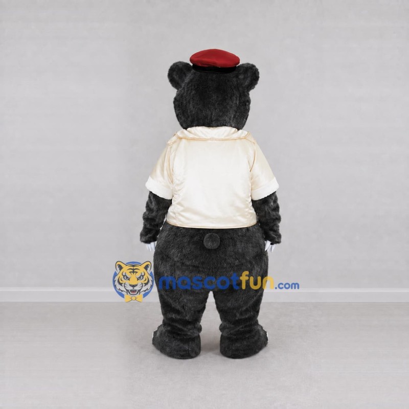 Custom Dark Gray Cream and Red Bear in Shirt Mascot Costume Adult Full Body Suit for Community Events