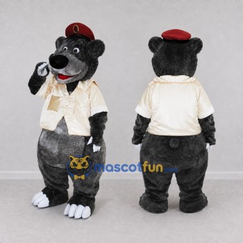 Custom Dark Gray Cream and Red Bear in Shirt Mascot Costume Adult Full Body Suit for Community Events
