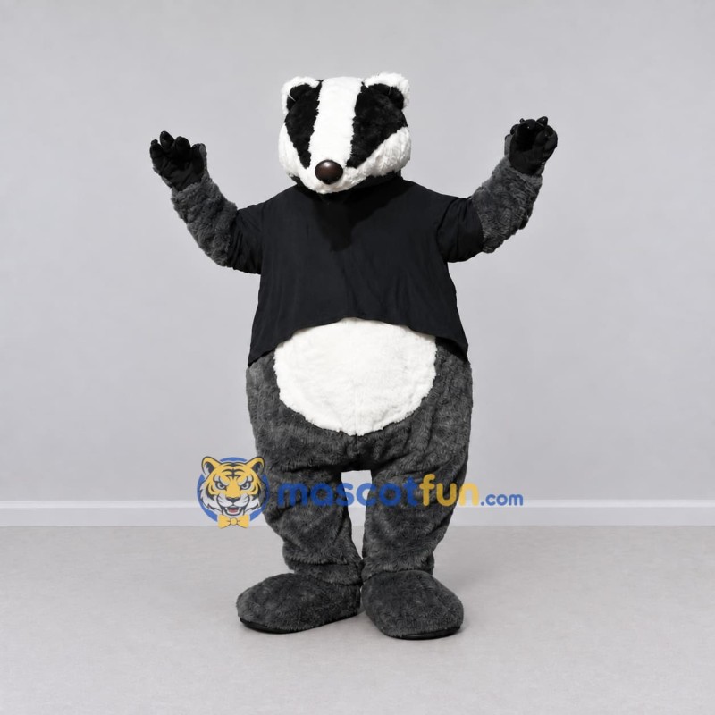 Custom Gray Black and White Badger in T-Shirt Mascot Costume Adult Full Body Suit for Woodland Events Custom Gray Black and White Badger in T-Shirt Mascot Costume Adult Full Body Suit for Woodland Events