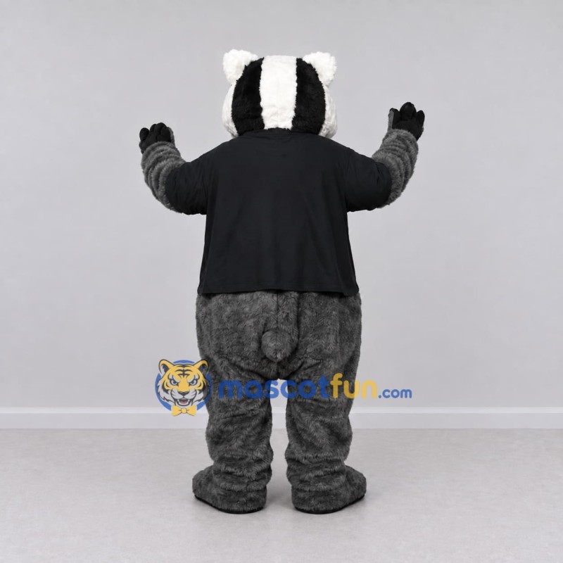 Custom Gray Black and White Badger in T-Shirt Mascot Costume Adult Full Body Suit for Woodland Events Custom Gray Black and White Badger in T-Shirt Mascot Costume Adult Full Body Suit for Woodland Events