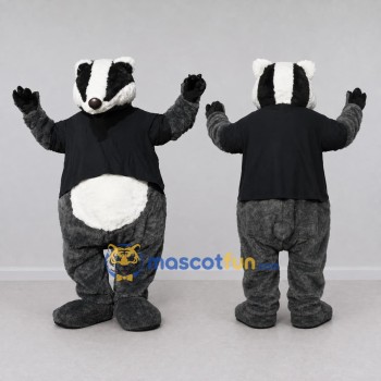 Custom Gray Black and White Badger in T-Shirt Mascot Costume Adult Full Body Suit for Woodland Events