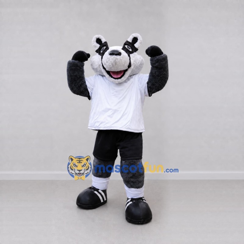 Custom Gray Black and White Badger in Sportswear Mascot Costume Adult Full Body Suit for Sports Events Custom Gray Black and White Badger in Sportswear Mascot Costume Adult Full Body Suit for Sports Events