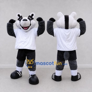 Custom Gray Black and White Badger in Sportswear Mascot Costume Adult Full Body Suit for Sports Events