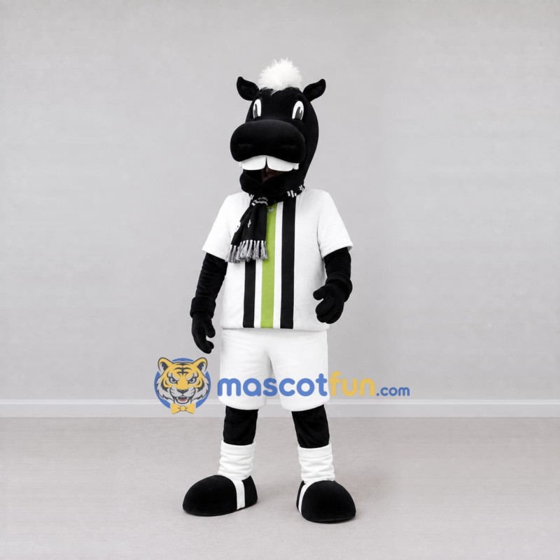Custom Black and White Horse in Sportswear Mascot Costume Adult Full Body Suit for Sports Events Custom Black and White Horse in Sportswear Mascot Costume Adult Full Body Suit for Sports Events