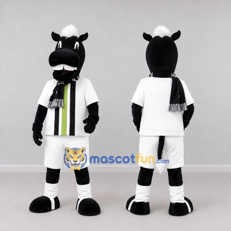 Custom Black and White Horse in Sportswear Mascot Costume Adult Full Body Suit for Sports Events Custom Black and White Horse in Sportswear Mascot Costume Adult Full Body Suit for Sports Events