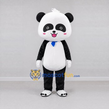 Custom Black White and Blue Panda with Tie Mascot Costume Adult Full Body Suit for Children's Events