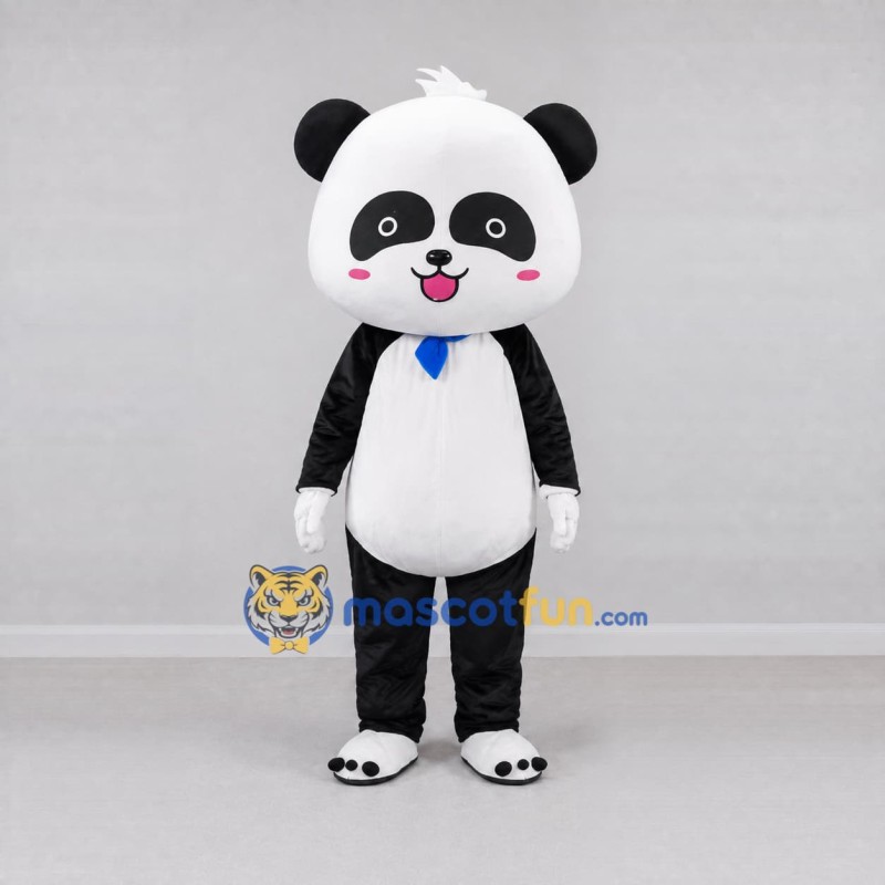 Custom Black White and Blue Panda with Tie Mascot Costume Adult Full Body Suit for Children's Events