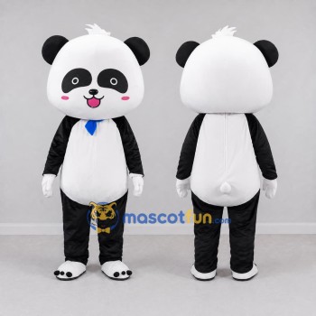 Custom Black White and Blue Panda with Tie Mascot Costume Adult Full Body Suit for Children's Events
