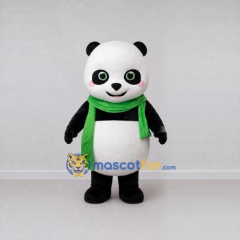Custom Black White and Green Panda with Scarf Mascot Costume Adult Full Body Suit for Children's Events Custom Black White and Green Panda with Scarf Mascot Costume Adult Full Body Suit for Children's Events