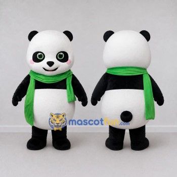 Custom Black White and Green Panda with Scarf Mascot Costume Adult Full Body Suit for Children's Events