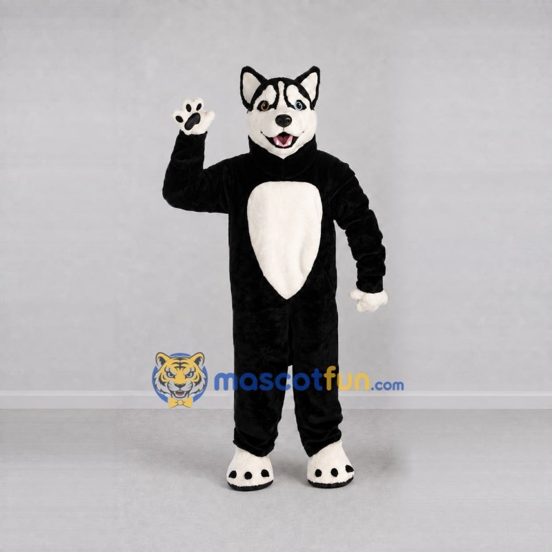 Custom Black and White Husky Dog Mascot Costume Adult Full Body Suit for Pet Events Custom Black and White Husky Dog Mascot Costume Adult Full Body Suit for Pet Events