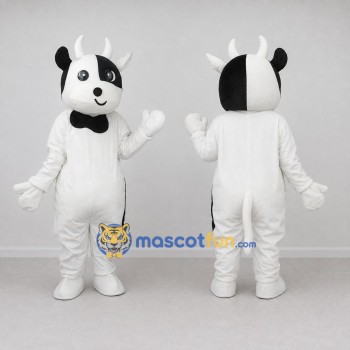 Custom Black and White Cow with Bow Tie Mascot Costume Adult Full Body Suit for Farm Events