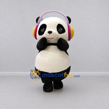 Custom Black White and Pink Panda with Headphones Mascot Costume Adult Full Body Suit for Music Events Custom Black White and Pink Panda with Headphones Mascot Costume Adult Full Body Suit for Music Events