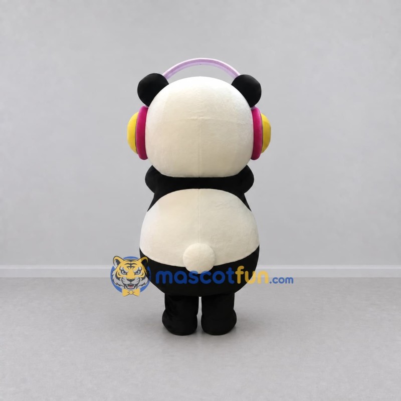 Custom Black White and Pink Panda with Headphones Mascot Costume Adult Full Body Suit for Music Events Custom Black White and Pink Panda with Headphones Mascot Costume Adult Full Body Suit for Music Events