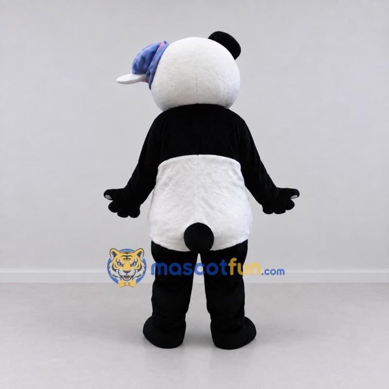 Custom Black White and Blue Panda with Hair Bow Mascot Costume Adult Full Body Suit for Children's Events Custom Black White and Blue Panda with Hair Bow Mascot Costume Adult Full Body Suit for Children's Events