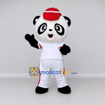 Custom Black White and Red Panda in Sportswear Mascot Costume Adult Full Body Suit for Sports Events
