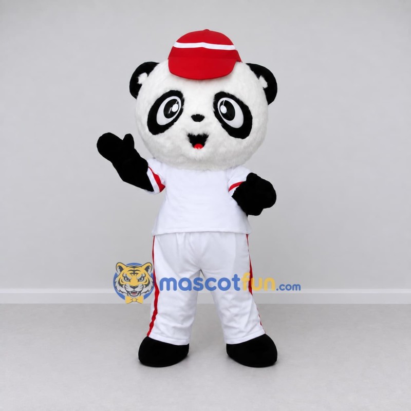 Custom Black White and Red Panda in Sportswear Mascot Costume Adult Full Body Suit for Sports Events Custom Black White and Red Panda in Sportswear Mascot Costume Adult Full Body Suit for Sports Events