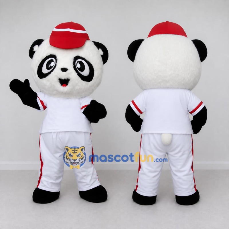 Custom Black White and Red Panda in Sportswear Mascot Costume Adult Full Body Suit for Sports Events Custom Black White and Red Panda in Sportswear Mascot Costume Adult Full Body Suit for Sports Events
