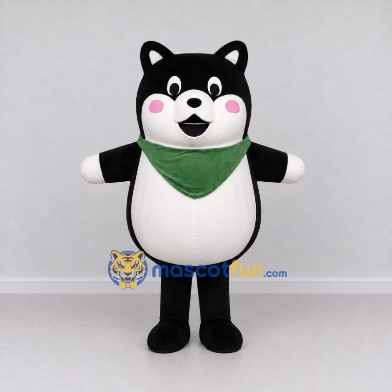 Custom Black White and Green Shiba Dog with Bandana Mascot Costume Adult Full Body Suit for Pet Events Custom Black White and Green Shiba Dog with Bandana Mascot Costume Adult Full Body Suit for Pet Events