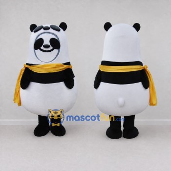 Custom Black White and Yellow Panda with Scarf Mascot Costume Adult Full Body Suit for Children's Events