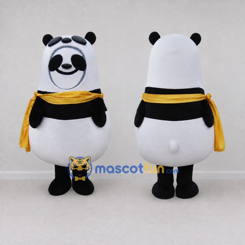 Custom Black White and Yellow Panda with Scarf Mascot Costume Adult Full Body Suit for Children's Events Custom Black White and Yellow Panda with Scarf Mascot Costume Adult Full Body Suit for Children's Events