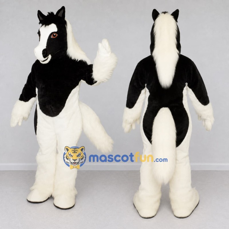 Custom Black and White Horse Mascot Costume Adult Full Body Suit for Farm Events Custom Black and White Horse Mascot Costume Adult Full Body Suit for Farm Events