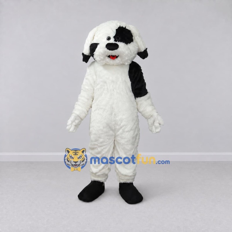 Custom White and Black Shaggy Dog Mascot Costume Adult Full Body Suit for Pet Events Custom White and Black Shaggy Dog Mascot Costume Adult Full Body Suit for Pet Events