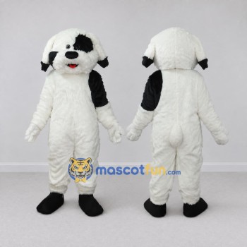Custom White and Black Shaggy Dog Mascot Costume Adult Full Body Suit for Pet Events