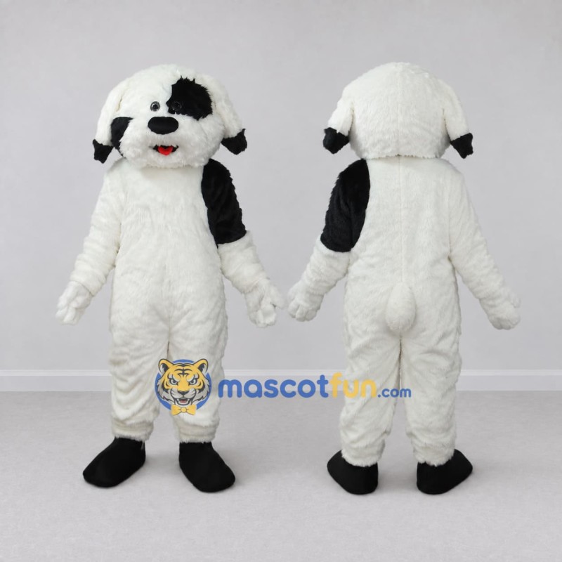 Custom White and Black Shaggy Dog Mascot Costume Adult Full Body Suit for Pet Events Custom White and Black Shaggy Dog Mascot Costume Adult Full Body Suit for Pet Events