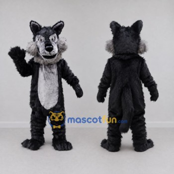 Custom Black and Gray Wolf Mascot Costume Adult Full Body Suit for Wildlife Events