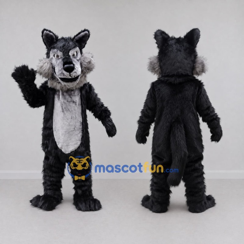 Custom Black and Gray Wolf Mascot Costume Adult Full Body Suit for Wildlife Events Custom Black and Gray Wolf Mascot Costume Adult Full Body Suit for Wildlife Events