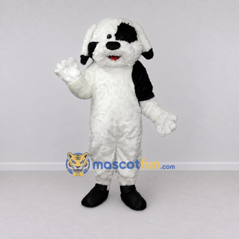 Custom White and Black Shaggy Dog Mascot Costume Adult Full Body Suit for Pet Events Custom White and Black Shaggy Dog Mascot Costume Adult Full Body Suit for Pet Events
