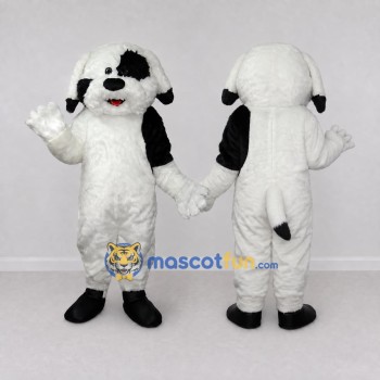 Custom White and Black Shaggy Dog Mascot Costume Adult Full Body Suit for Pet Events