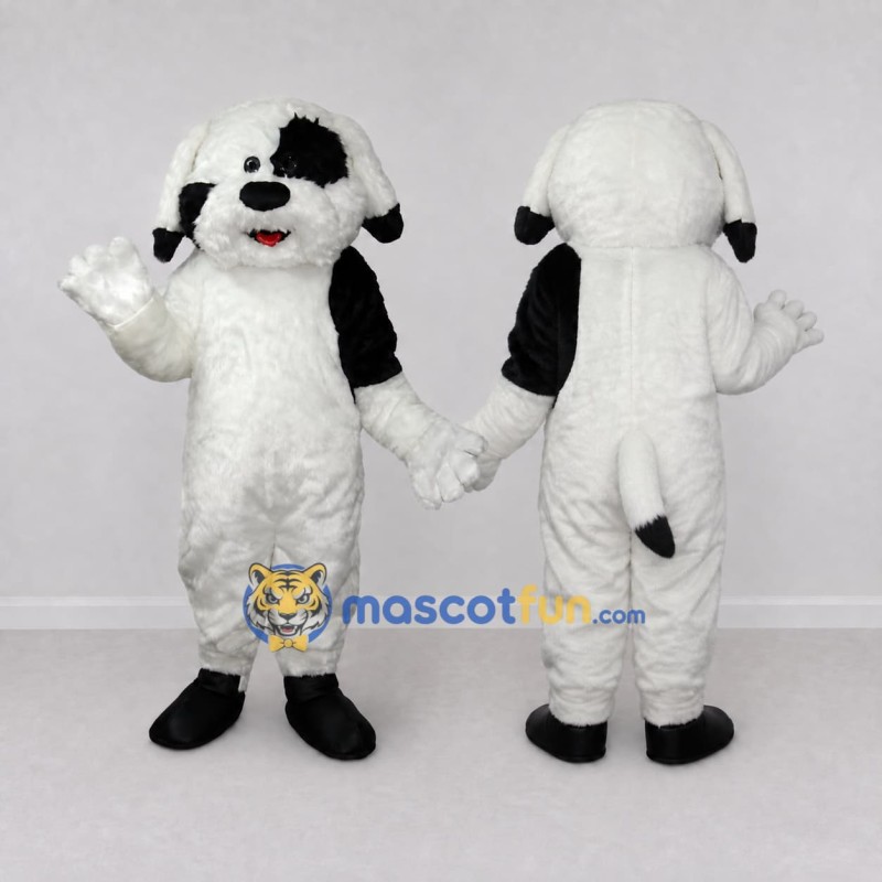 Custom White and Black Shaggy Dog Mascot Costume Adult Full Body Suit for Pet Events Custom White and Black Shaggy Dog Mascot Costume Adult Full Body Suit for Pet Events