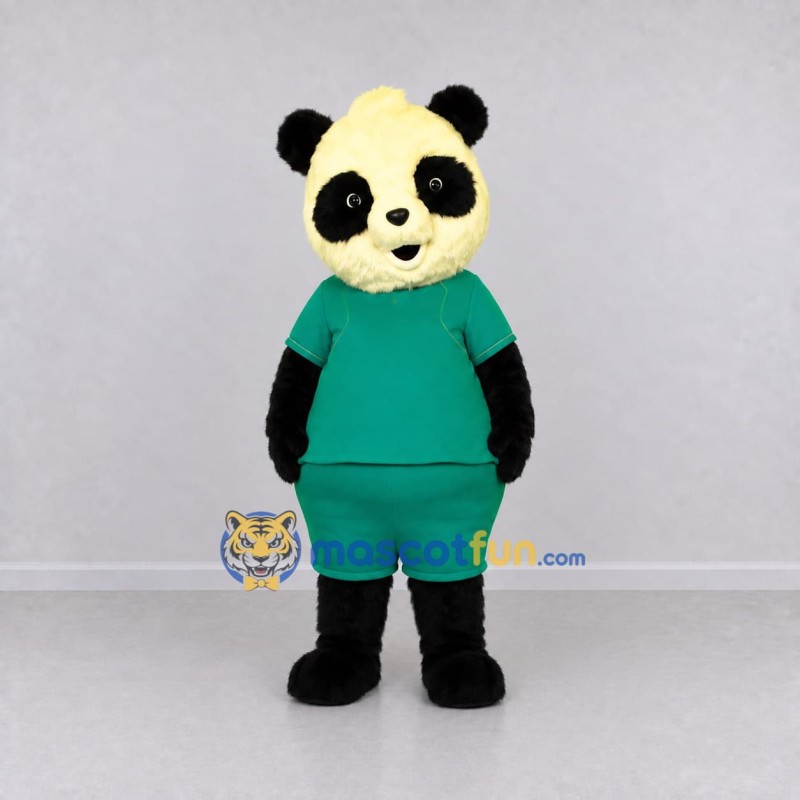 Custom Black Yellow and Green Panda in Sportswear Mascot Costume Adult Full Body Suit for Sports Events Custom Black Yellow and Green Panda in Sportswear Mascot Costume Adult Full Body Suit for Sports Events